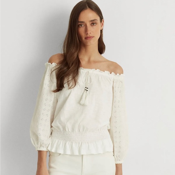 LAUREN RALPH LAUREN
EYELET OFF-THE-SHOULDER PULLOVER TOP - Picture 1 of 13